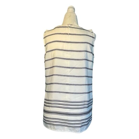 Loft Button Back High Neck Blouse White Black Striped Print Sleeveless Top XS - Picture 3 of 6